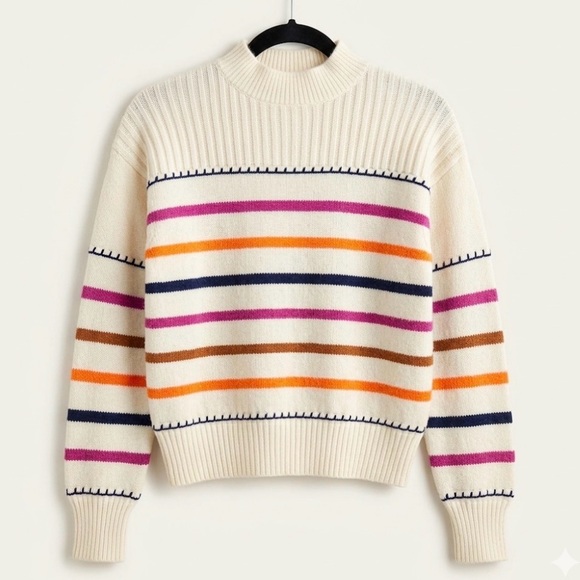 St. John's Bay Sweaters - St. John's Bay Ribbed Mock Neck Striped Sweater Cream